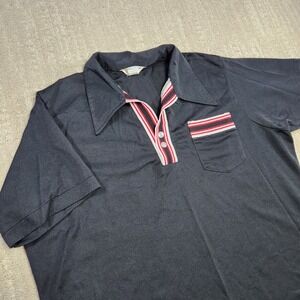 Vintage 70s Permanent Press Shirt Men XL Olympian Bowling Black Union Made USA